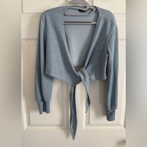 Like New - Shein Dusty Blue Rib Knit Crop Wrap Cardigan